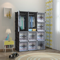 Dulap modular pentru copii, Negru, AT PERFORMANCE®, 12 rafturi