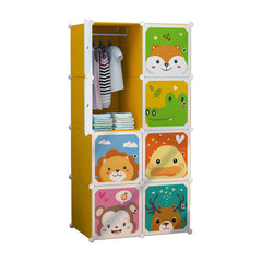 Dulap modular pentru copii, portocaliu, AT PERFORMANCE®, 8 rafturi, durabil, 76x37x147 cm, animalute