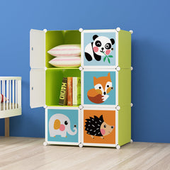 Dulap modular pentru copii, AT PERFORMANCE®, 6 rafturi, Design Jucăuș cu Animăluțe 🦊🐼🐘