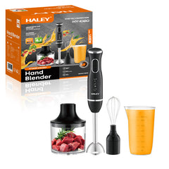 Blender de Mână Electric HALEY 4-in-1, 1600W, Oțel Inoxidabil, 2 Viteze + Accesorii – Tocător, Tel, Pahar, Multifuncțional pentru Bucătărie
