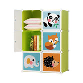 Dulap modular pentru copii, AT PERFORMANCE®, 6 rafturi, Design Jucăuș cu Animăluțe 🦊🐼🐘