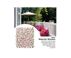 Gard paravan viu cu frunze si flori artificiale, AT PERFORMANCE, extensibil, 100x200 cm, roz