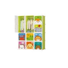 Dulap modular pentru copii, verde, AT PERFORMANCE®, 12 rafturi, durabil, 76X37X147 cm, animalute zoo