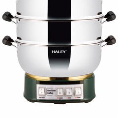 Vas Electric Multifuncțional HALEY HY-501, 2100W, Inox Premium cu Abur pe Două Nivele, Ideal pentru Gătit Sănătos Acasă sau la Hotel