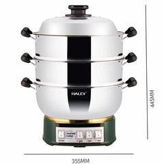 Vas Electric Multifuncțional HALEY HY-501, 2100W, Inox Premium cu Abur pe Două Nivele, Ideal pentru Gătit Sănătos Acasă sau la Hotel