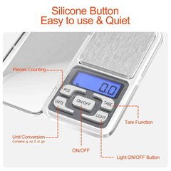 Cântar digital de buzunar AT PERFORMANCE®, multifunctional, cu funcție PCS/TARE, protecție plastic, 200g/0.001g