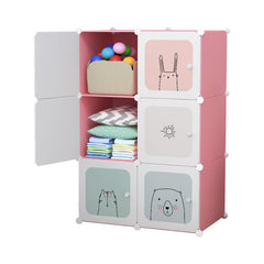 Dulap modular pentru copii, Roz, AT PERFORMANCE®, 6 rafturi Design Colorat cu Desene Jucăușe 🦄🦌🦈🦓