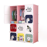 Dulap modular pentru copii, Alb/Roz, AT PERFORMANCE®, 12 rafturi, durabil 110X37X147 cm