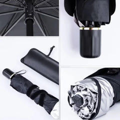 Parasolar Auto Pliabil, Pentru Masina, 140 X 75 Cm, In Forma De Umbrela, Negru-Argintiu, Rezistent UV