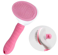 Perie animale pentru curatarea si ingrijirea parului, cu buton auto-curatare, pisici, caini, iepuri, roz