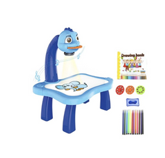 Masa de Desenat Educationala At Performance, Pentru Copii, cu Proiector si Muzica, Set 12 Culori, 24 imagini, Albastra