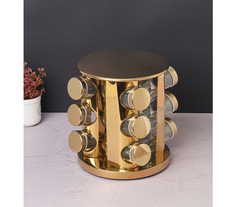 Set 12 recipiente, At Performance, pentru condimente, cu suport inox rotativ, auriu