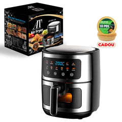 Friteuză cu Aer Cald AT PERFORMANCE® 8L, 10 Programe Smart, 2800W, Panou Tactil, Circulație 3D Aer Fierbinte, Teflon Non-Stick + 100 Bucăți Hârtie de Copt CADOU