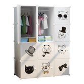 Dulap modular pentru copii 12 rafturi , AT PERFORMANCE® , Alb cu pisicute 🐱🎀👓🎩