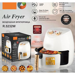Friteuza electrica profesionala Air Fryer alb, AT PERFORMANCE®, Air Fryer 5.8L 1500W Manual, Multi-Purpose, 360 Air Circulation R.5232 - Gatit sanatos si eficient pentru intreaga familie.