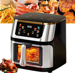 Friteuză cu Aer Cald 10L AT PERFORMANCE® – 2400W, Display Digital Touch, 8 Programe, cu Geam, Neagră + CADOU 50 Hârtii de Copt