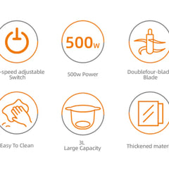 Tocător de alimente Haley HY-1238 – Putere de 500W și vas de 3L din inox pentru tocare eficientă