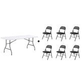 Set Mobilier AT PERFORMANCE®, Pliabil Evenimente: Masă 180 cm + 6 Scaune Ergonomice – Compact, Elegant, Ușor de Transportat