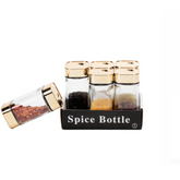 Set 6 Recipiente pentru condimente din sticla, At Perfomance, capac de inox, auriu, 10 x 4.5 x 4.5 cm