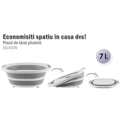 Multifunctional Pliabil Placa de taiere, Castron, Cu Container, 40x31.5x3 cm, Gri, Perfect Pentru Baie, Premium din Silicon