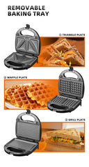 Sandwich Maker 3 în 1 HALEY® HY-1031, Plăci Antiaderente, Grill și Waffle, Design Compact, Negru
