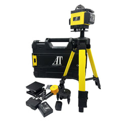 Nivel laser 4D cu 16 linii, AT PERFORMANCE®, 360°, Platforma de ridicare, cu autonivelare, Telecomanda, Lumina verde, Trepied 150 cm, Negru/GALBEN.