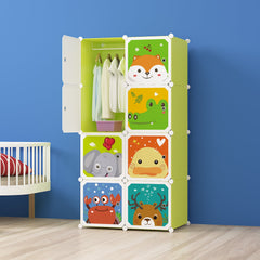 Dulap Modular cu 8 Rafturi – Verde, cu Animăluțe 🦁🐒🐘