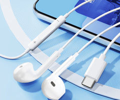 Căști In-Ear cu Microfon și Control Integrat, Conector Type-C, Alb, 1.3m – Sunet Hi-Fi, Compatibile Android & Huawei