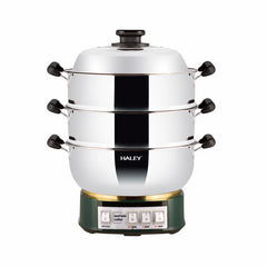 Vas Electric Multifuncțional HALEY HY-501, 2100W, Inox Premium cu Abur pe Două Nivele, Ideal pentru Gătit Sănătos Acasă sau la Hotel
