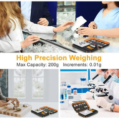 Cantar digital de precizie, Fuzion TU-X, 200g / 0.01g, 6 unitati, de bijuterii, Negru / Portocaliu