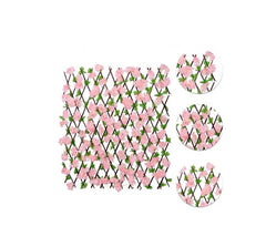 Gard paravan viu cu frunze si flori artificiale, AT PERFORMANCE, extensibil, 100x200 cm, roz