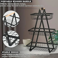 Cos de fructe, AT PERFORMANCE® decorativ, Metal, 3 etaje, Negru