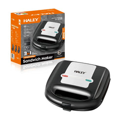 Sandwich Maker 3 în 1 HALEY® HY-1036, Plăci Interchangeabile, Grill și Waffle, Putere 750W, Design Compact, Negru