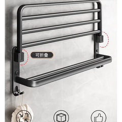 Suport Pliabil pentru Prosoape Baie AT PERFORMANCE®, Oțel Inoxidabil Negru, 60x21x19 cm – Compact, Elegant, Ușor de Montat