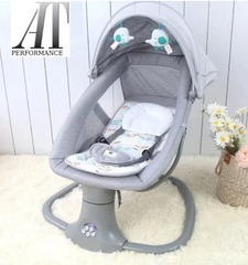 Leagan copii At Performance, Balansoar copii 3 in 1, Electric, cu Plasa Tantari, Perna Detasabila, Jucarii, USB, Bluetooth, Telecomanda, 0-3 ani