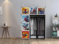 Dulap modular SPIDERMAN pentru copii, Negru, AT PERFORMANCE®, 6 rafturi, durabil, 74X37X110 cm
