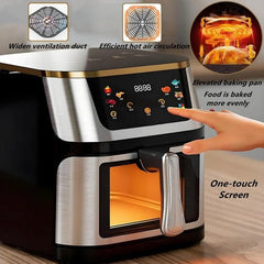 Friteuză cu Aer Cald 10L AT PERFORMANCE® – 2400W, Display Digital Touch, 8 Programe, cu Geam, Neagră + CADOU 50 Hârtii de Copt